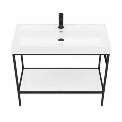 Venice Matt Black 1000mm Framed Washstand And Basin Inc. Tap + Bottle Trap -Venice shop AZ10BFPM n detail2 460