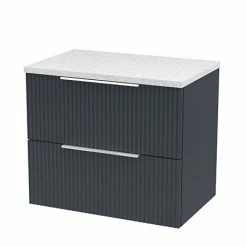 Venice Fluted 600mm Anthracite Vanity Unit - Wall Hung 2 Drawer Unit With White Worktop & Chrome Handles