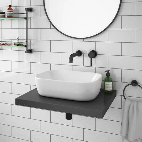 Venice Floating Basin Shelf (Gloss Grey - 600mm Wide) 4 Venice Floating Basin Shelf (Gloss Grey - 600mm Wide) - Image 4