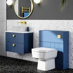 Venice Abstract Blue Complete Toilet Unit W. Pan, Cistern + Brushed Brass Flush -Venice shop VA6WCBLUBB d6 460
