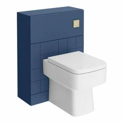 Venice Abstract Blue Complete Toilet Unit W. Pan, Cistern + Brushed Brass Flush