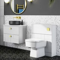 Venice Abstract White Complete Toilet Unit W. Pan, Cistern + Brushed Brass Flush -Venice shop VA6WCWHTBB d6 460