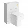 Venice Abstract White Complete Toilet Unit W. Pan, Cistern + Brushed Brass Flush