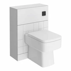 Venice Abstract White Complete Toilet Unit W. Pan, Cistern + Matt Black Flush