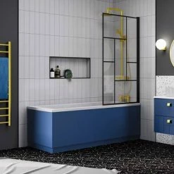 Venice Abstract Matt Black Grid Screen W. Single Ended Bath + Satin Blue Panel 10 Venice Abstract Matt Black Grid Screen W. Single Ended Bath + Satin Blue Panel -Venice shop VABGSBB d4 460