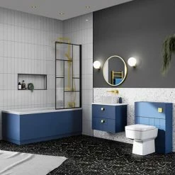 Venice Abstract Matt Black Grid Screen W. Single Ended Bath + Satin Blue Panel 11 Venice Abstract Matt Black Grid Screen W. Single Ended Bath + Satin Blue Panel -Venice shop VABGSBB d5 460