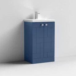 Venice Abstract 500mm Blue Vanity Unit - Floor Standing 2 Door Unit With Chrome Square Drop Handles -Venice shop VAFS500BLU D1 460