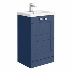 Venice Abstract 500mm Blue Vanity Unit - Floor Standing 2 Door Unit With Chrome Square Drop Handles