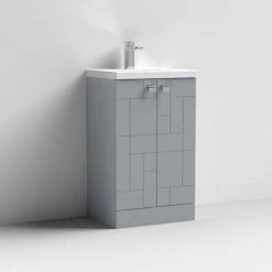 Venice Abstract 500mm Grey Vanity Unit - Floor Standing 2 Door Unit With Chrome Square Drop Handles -Venice shop VAFS500GRY D1 460