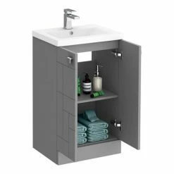 Venice Abstract 500mm Grey Vanity Unit - Floor Standing 2 Door Unit With Chrome Square Drop Handles -Venice shop VAFS500GRY d5 460