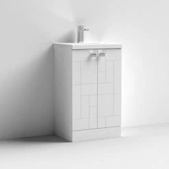 Venice Abstract 500mm White Vanity Unit - Floor Standing 2 Door Unit With Chrome Square Drop Handles -Venice shop VAFS500WHI D1 460