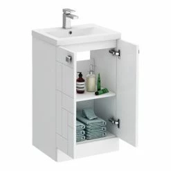 Venice Abstract 500mm White Vanity Unit - Floor Standing 2 Door Unit With Chrome Square Drop Handles -Venice shop VAFS500WHI d5 460