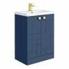 Venice Abstract 600mm Blue Vanity Unit - Floor Standing 2 Door Unit With Brushed Brass Square Drop Handles