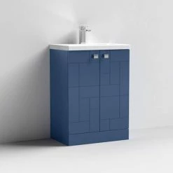 Venice Abstract 600mm Blue Vanity Unit - Floor Standing 2 Door Unit With Chrome Square Drop Handles -Venice shop VAFS600BLU D1 460