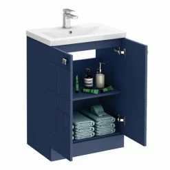 Venice Abstract 600mm Blue Vanity Unit - Floor Standing 2 Door Unit With Chrome Square Drop Handles -Venice shop VAFS600BLU d4 460