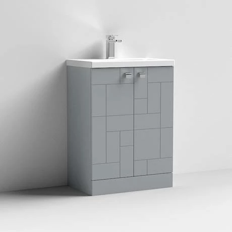 Venice Abstract 600mm Grey Vanity Unit - Floor Standing 2 Door Unit With Chrome Square Drop Handles 4 Venice Abstract 600mm Grey Vanity Unit - Floor Standing 2 Door Unit With Chrome Square Drop Handles - Image 4