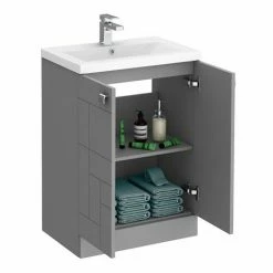 Venice Abstract 600mm Grey Vanity Unit - Floor Standing 2 Door Unit With Chrome Square Drop Handles 9 Venice Abstract 600mm Grey Vanity Unit - Floor Standing 2 Door Unit With Chrome Square Drop Handles -Venice shop VAFS600GRY D4 460