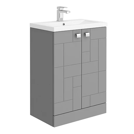 Venice Abstract 600mm Grey Vanity Unit - Floor Standing 2 Door Unit With Chrome Square Drop Handles 1 Venice Abstract 600mm Grey Vanity Unit - Floor Standing 2 Door Unit With Chrome Square Drop Handles