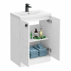 Venice Abstract 600mm White Vanity Unit - Floor Standing 2 Door Unit With Matt Black Square Drop Handles 9 Venice Abstract 600mm White Vanity Unit - Floor Standing 2 Door Unit With Matt Black Square Drop Handles -Venice shop VAFS600WHIBLK d4 460