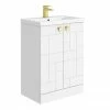 Venice Abstract 600mm White Vanity Unit - Floor Standing With Brushed Brass Handles