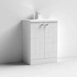Venice Abstract 600mm White Vanity Unit - Floor Standing 2 Door Unit With Chrome Square Drop Handles -Venice shop VAFS600WHI D1 460