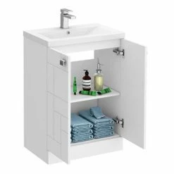 Venice Abstract 600mm White Vanity Unit - Floor Standing 2 Door Unit With Chrome Square Drop Handles -Venice shop VAFS600WHI d5 460