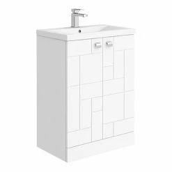 Venice Abstract 600mm White Vanity Unit - Floor Standing 2 Door Unit With Chrome Square Drop Handles