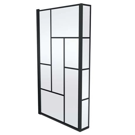 Venice Shower Bath - 1700 L Shaped W. Matt Black Abstract Grid Screen + Satin Grey Panel 3 Venice Shower Bath - 1700 L Shaped W. Matt Black Abstract Grid Screen + Satin Grey Panel - Image 3