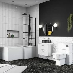 Venice Shower Bath - 1700 L Shaped W. Matt Black Abstract Grid Screen + Satin White Panel 7 Venice Shower Bath - 1700 L Shaped W. Matt Black Abstract Grid Screen + Satin White Panel -Venice shop VAGL17W d4 460