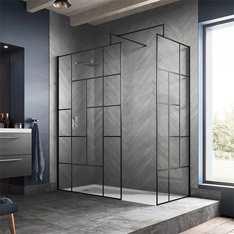 Venice 1700 x 800 Matt Black Abstract Grid Wet Room (incl. Screen, Side Panel + Tray) Venice 1700 X 800 Matt Black Abstract Grid Wet Room (incl. Screen, Side Panel + Tray) -Venice shop VAMBG01 p 1