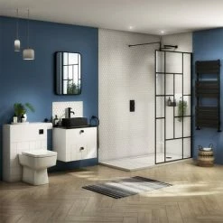 Venice 1600 X 800 Matt Black Abstract Grid Wet Room (1000mm Screen + Tray) -Venice shop VAMBG05 d3 460