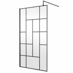 Venice 1700 X 800 Matt Black Abstract Grid Wet Room (1100mm Screen + Tray) -Venice shop VAMBG06 detail1 460