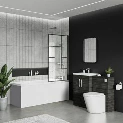 Venice Abstract Matt Black Grid Bath Screen With Square Single Ended Bath -Venice shop VAMBGBTH d2 460