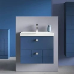 Venice Abstract 600mm Blue Vanity Unit - Wall Hung 2 Drawer Unit With Chrome Square Drop Handles -Venice shop VAWH600BLU d5 460