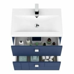 Venice Abstract 600mm Blue Vanity Unit - Wall Hung 2 Drawer Unit With Chrome Square Drop Handles -Venice shop VAWH600BLU d6 460