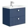 Venice Abstract 600mm Blue Vanity Unit - Wall Hung 2 Drawer Unit With Chrome Square Drop Handles