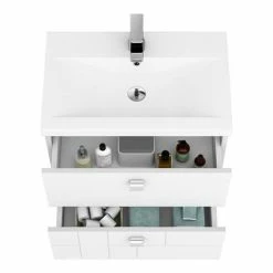 Venice Abstract 600mm White Vanity Unit - Wall Hung 2 Drawer Unit With Chrome Square Drop Handles -Venice shop VAWH600WHI d4 460