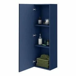 Venice Abstract Wall Hung Tall Storage Cabinet - Blue - With Brushed Brass Square Drop Handle -Venice shop VAWHCBBLUBRA d2 460