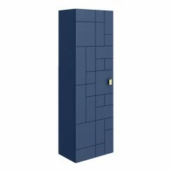 Venice Abstract Wall Hung Tall Storage Cabinet - Blue - With Brushed Brass Square Drop Handle