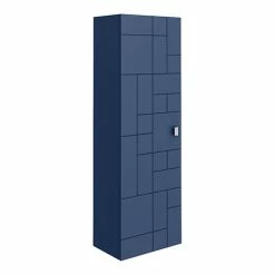 Venice Abstract Wall Hung Tall Storage Cabinet - Blue - With Chrome Square Drop Handle