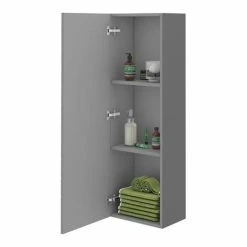 Venice Abstract Wall Hung Tall Storage Cabinet - Grey - With Chrome Square Drop Handle -Venice shop VAWHCBGRY d4 460