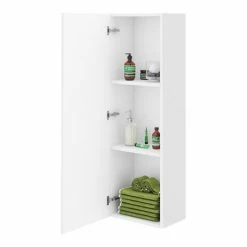 Venice Abstract Wall Hung Tall Storage Cabinet - White - With Matt Black Square Drop Handle -Venice shop VAWHCBWHIBLK d2 460