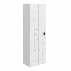 Venice Abstract Wall Hung Tall Storage Cabinet - White - With Matt Black Square Drop Handle