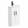Venice Corner Vanity Unit - Gloss White - 590mm With Black Handles