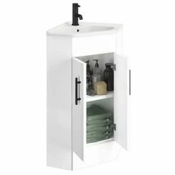 Venice Corner Vanity Unit - Gloss White - 590mm With Black Handles -Venice shop VB001 d3 460