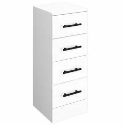 Venice 300x300mm Gloss White 4 Drawer Unit With Matt Black Handles