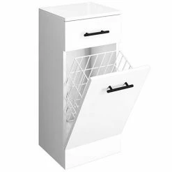 Venice 350x300mm Gloss White Laundry Basket With Matt Black Handles