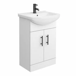 Venice 560 Gloss White Vanity With Matt Black Handles (Unit Depth 300mm)