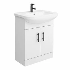 Venice 665 Gloss White Vanity With Matt Black Handles (Unit Depth 300mm)