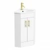Venice Corner Vanity Unit - Gloss White - 590mm With Brushed Brass Handles